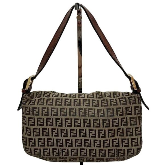 Authentic FENDI Mamma Zucca Zucchino Bucket Baguette Tan Gold Flap Bag Purse - Picture 4 of 15